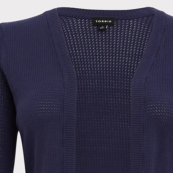 🆕NAVY PONTELLE WAFFLE KNIT OPEN FRONT SHRUG - Picture 5 of 6